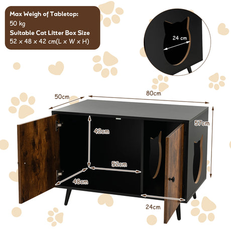 Industrial Cat Litter Box Enclosure with Divider and Cat-Shaped Entries