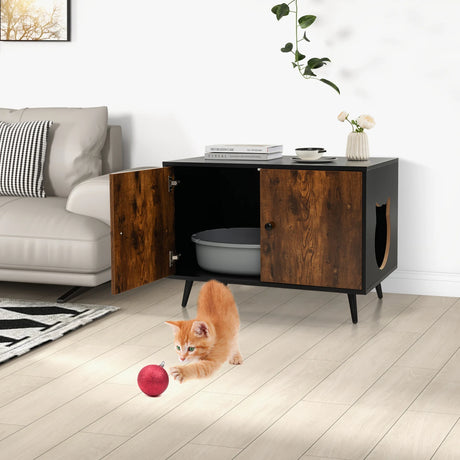 Industrial Cat Litter Box Enclosure with Divider and Cat-Shaped Entries