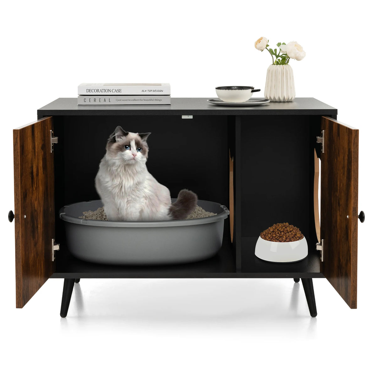 Industrial Cat Litter Box Enclosure with Divider and Cat-Shaped Entries