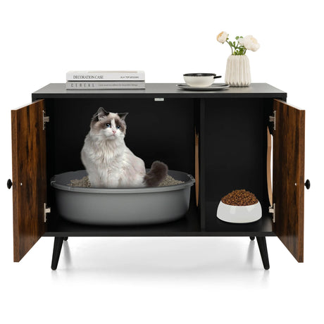 Industrial Cat Litter Box Enclosure with Divider and Cat-Shaped Entries