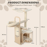 55 Inch Tall Multi-Level Cat Tree with Washable Removable Cushions-Natural