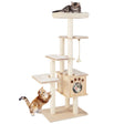 Modern Wooden Cat Tower with Scratching Posts, Washable Cushion