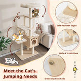 Modern Wooden Cat Tower with Scratching Posts, Washable Cushion