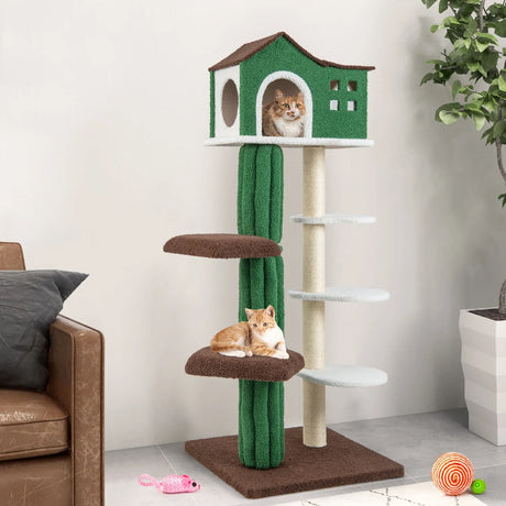 Multi-level Cat Tree with Condo andand Anti-tipping Device-Green