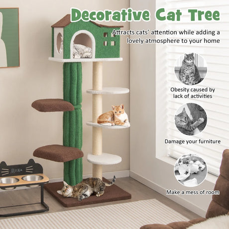 Multi-level Cat Tree with Condo andand Anti-tipping Device-Green