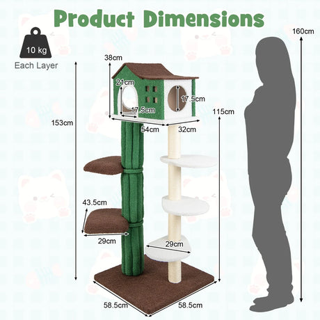 Multi-level Cat Tree with Condo andand Anti-tipping Device-Green