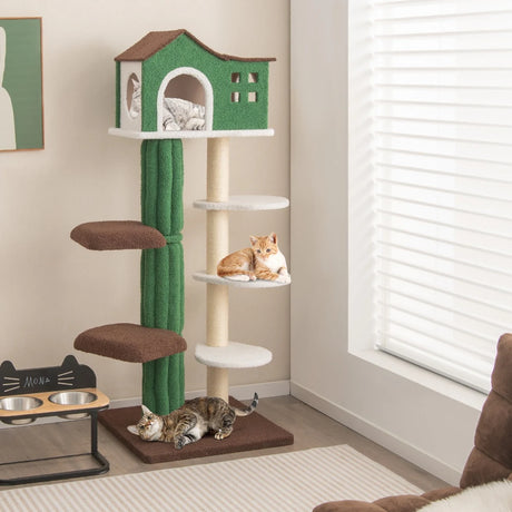 Multi-level Cat Tree with Condo andand Anti-tipping Device-Green