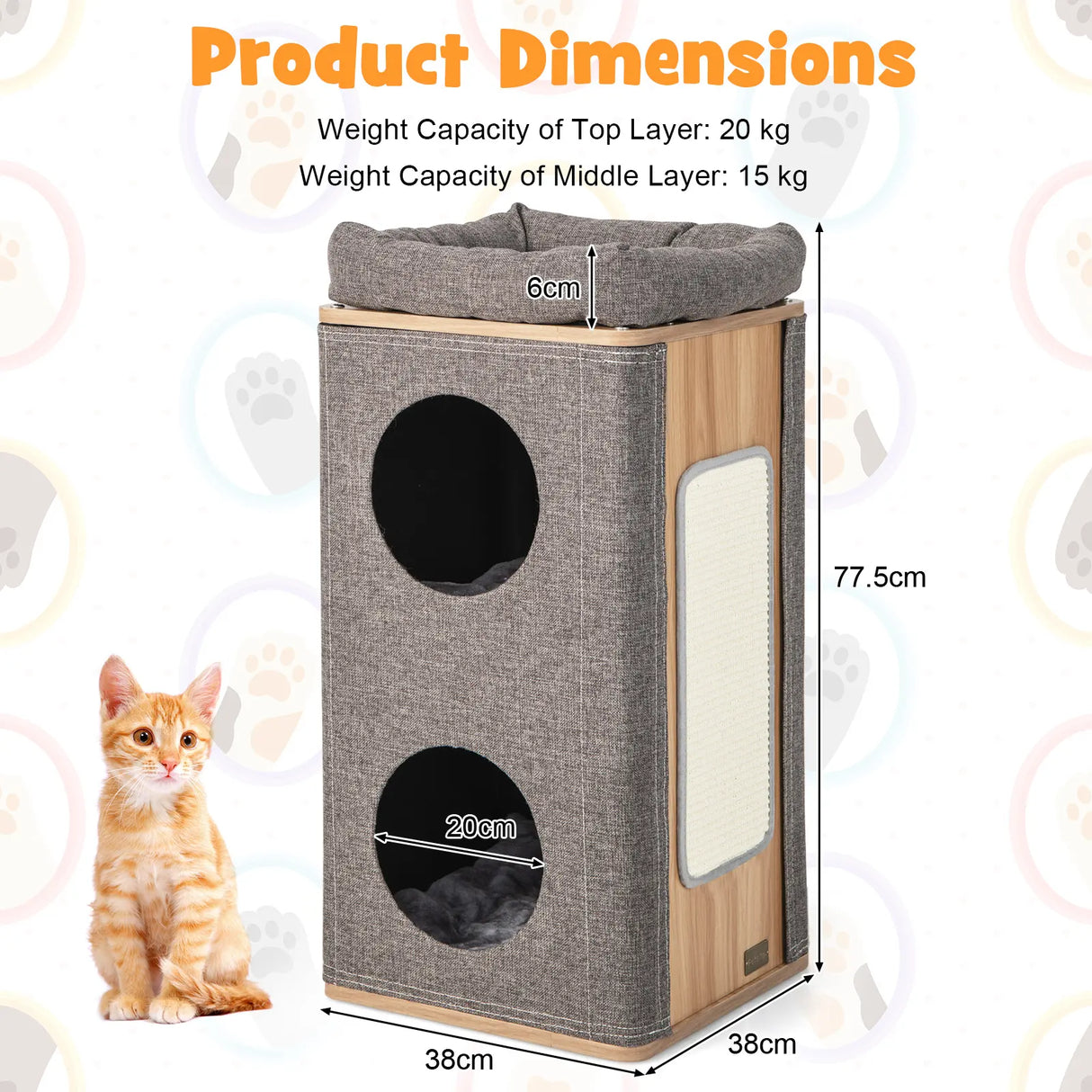 3-Story Cat House with Scratching Board for Indoor Cats