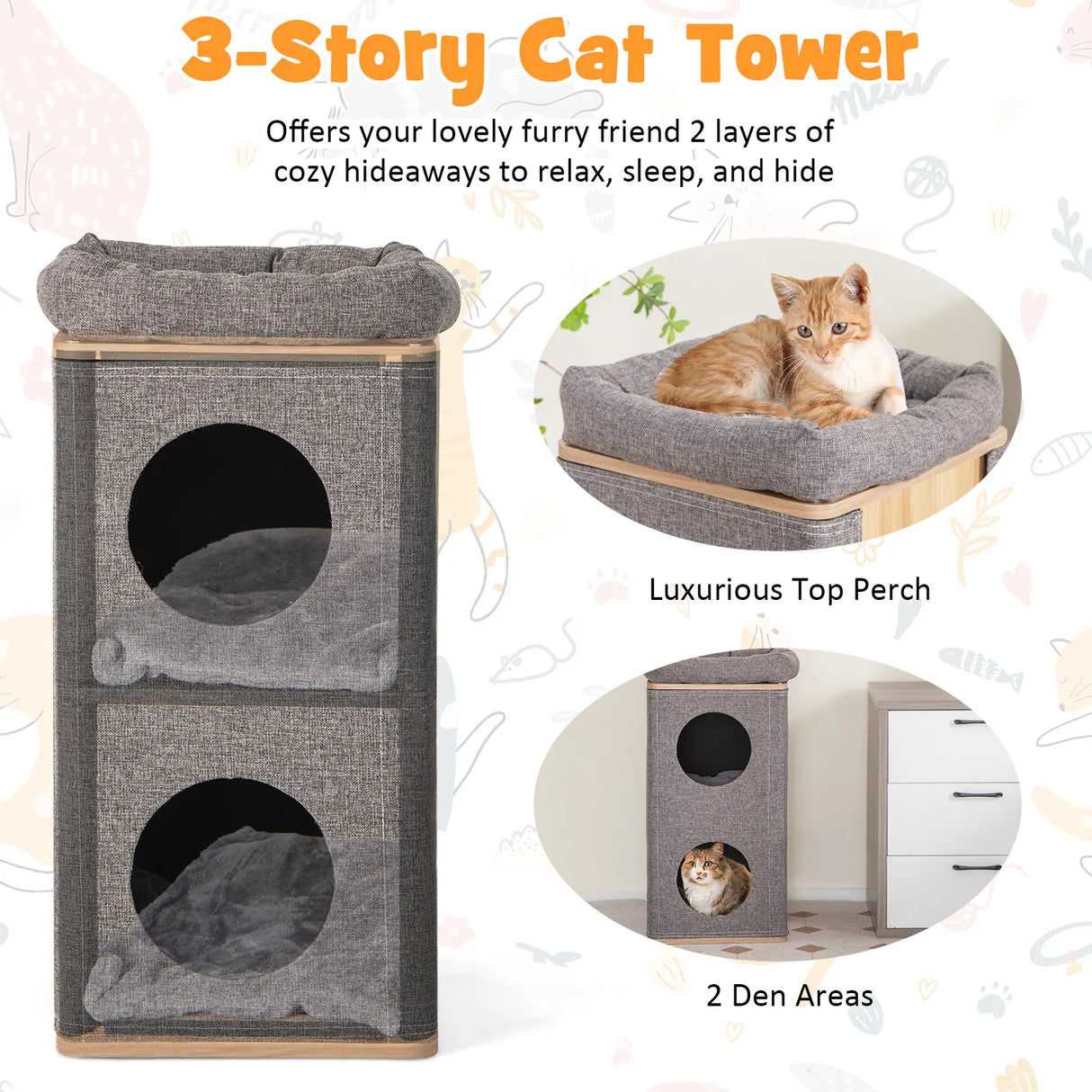3-Story Cat House with Scratching Board for Indoor Cats