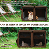 Double Compartment Pet Carrier with 2 Removable Hammocks-Brown