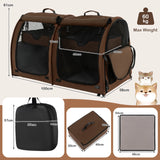 Double Compartment Pet Carrier with 2 Removable Hammocks-Brown