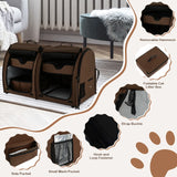 Double Compartment Pet Carrier with 2 Removable Hammocks-Brown