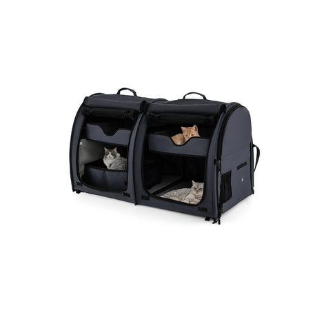 Double Compartment Pet Carrier with 2 Removable Hammocks-Black