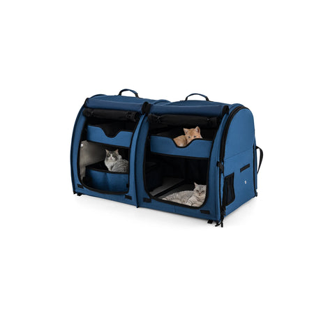 Double Compartment Pet Carrier with 2 Removable Hammocks-Navy