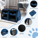 Double Compartment Pet Carrier with 2 Removable Hammocks-Navy