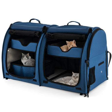 Double Compartment Pet Carrier with 2 Removable Hammocks-Navy