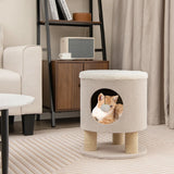 Cat Condo Stool for Indoor Cats with Scratching Posts and Plush Ball Toy-Beige