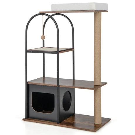 47 Inch Tall Cat Tree Tower Top Perch Cat Bed with Metal Frame-Black
