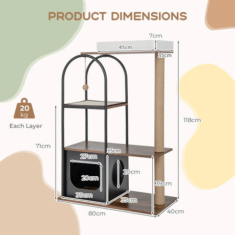 47 Inch Tall Cat Tree Tower Top Perch Cat Bed with Metal Frame-Black