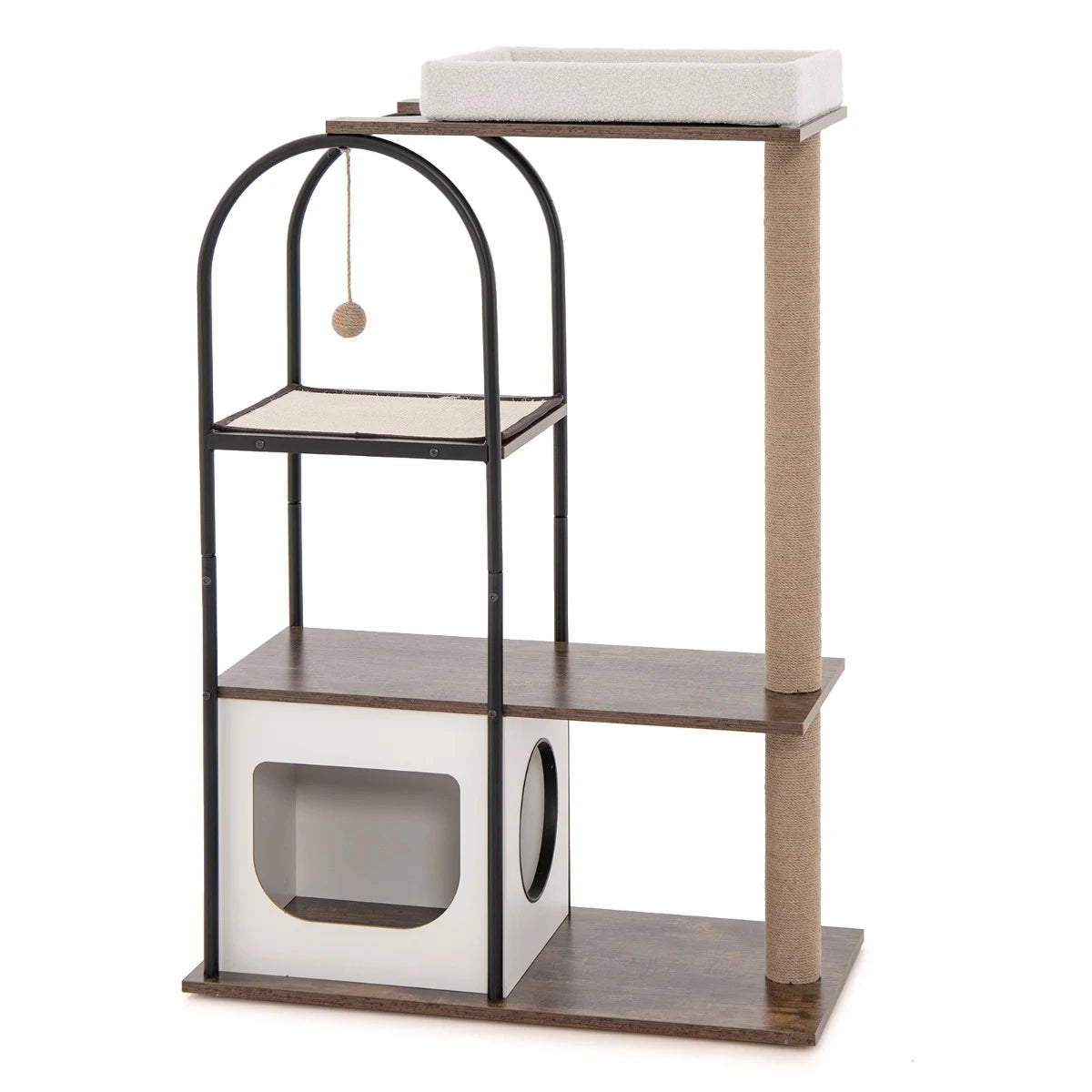 47 Inch Tall Cat Tree Tower Top Perch Cat Bed with Metal Frame-White