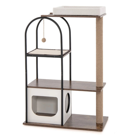 47 Inch Tall Cat Tree Tower Top Perch Cat Bed with Metal Frame-White