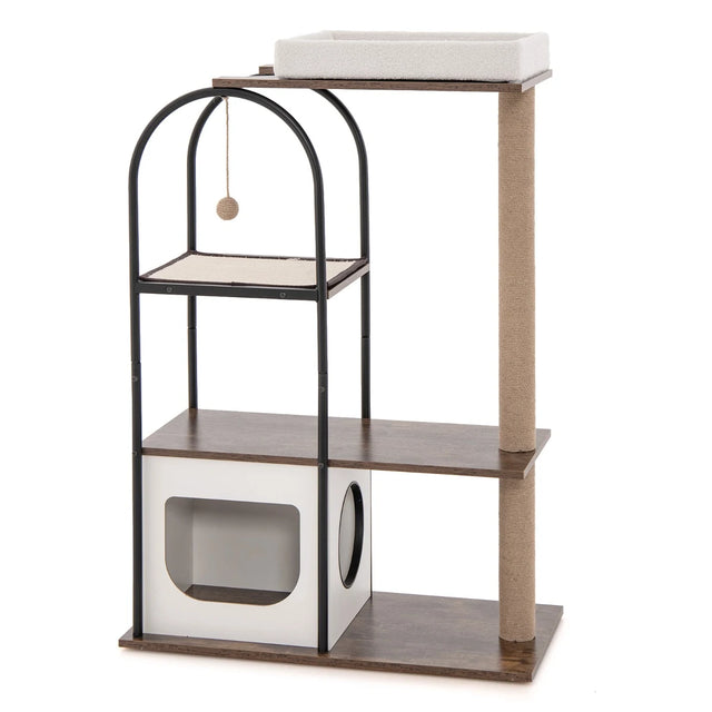 47 Inch Tall Cat Tree Tower Top Perch Cat Bed with Metal Frame-White