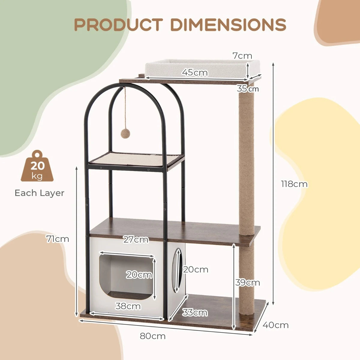 47 Inch Tall Cat Tree Tower Top Perch Cat Bed with Metal Frame-White