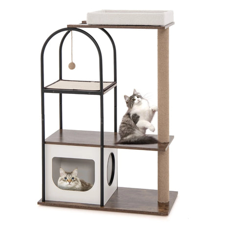 47 Inch Tall Cat Tree Tower Top Perch Cat Bed with Metal Frame-White