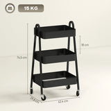HOMCOM Three-Tier Storage Trolley - Black