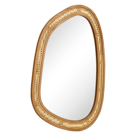 Irregular PVC Rattan Wall Decorative Mirror with Wooden Frame-Natural