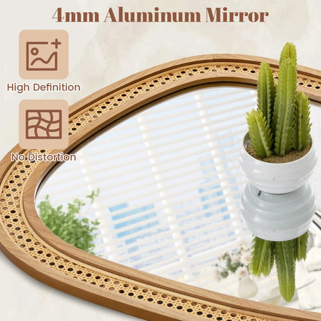 Irregular PVC Rattan Wall Decorative Mirror with Wooden Frame-Natural
