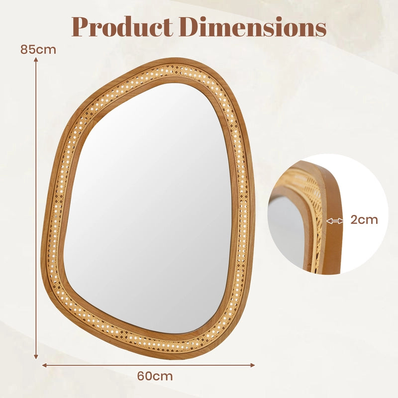 Irregular PVC Rattan Wall Decorative Mirror with Wooden Frame-Natural