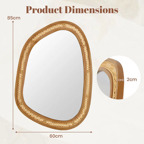 Irregular PVC Rattan Wall Decorative Mirror with Wooden Frame-Natural