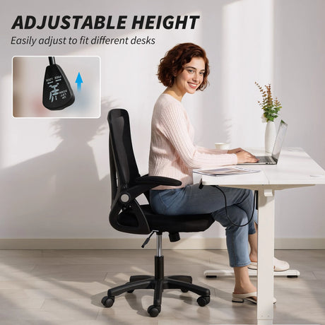 HOMCOM Office Chair, Mesh Desk Chair with Flip-up Armrests, Lumbar Support, Adjustable Height, Black