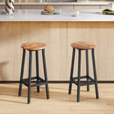 HOMCOM Bar Stools Set of 2 Breakfast Bar Stools with Footrest, Industrial Round, 32 x 32 x 65 cm, Rustic Brown