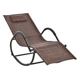 Outsunny Zero Gravity Rocking Lounge Chair Rattan Effect Patio Rocking Chair w/ Removable Pillow Recliner Seat Breathable Texteline - Brown