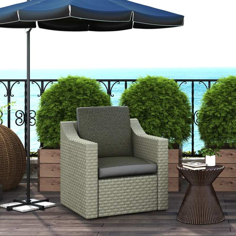 Outsunny 2-Piece Back and Seat Cushion Pillows Replacement, Fabric and PE Rattan Patio Chair Cushions Set, Grey