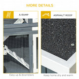 PawHut Rabbit Hutch Outdoor Guinea Pig Hutch 2 Tier Wooden Cage w/ Ramp, Divider, Openable Roof, 125 x 48 x 100cm - Grey
