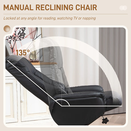 HOMCOM Rocking Recliner Chair with Footstool, PU Leather Recliner Armchair with Wood Base, Upholstered Reclining Chair for Living Room Bedroom, Black