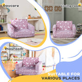 AIYAPLAY 2 in 1 Kids Folding Bed Armchair with Glow in The Dark Cosmic Design, Washable Cushion and Cover, Pink