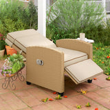 Outsunny 145 Reclining Rattan Armchair, with Footrest - Khaki/Beige