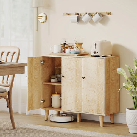 HOMCOM Vintage Sideboard with Chevron Doors and Pine Wood Legs for Living Room, Kitchen