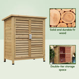 Outsunny Garden Shed Wooden Garden Storage Shed 2 Door Unit Solid Fir Wood Garage Tool Organisation Cabinet, 87L x 46.5W x 96.5Hcm, Natural