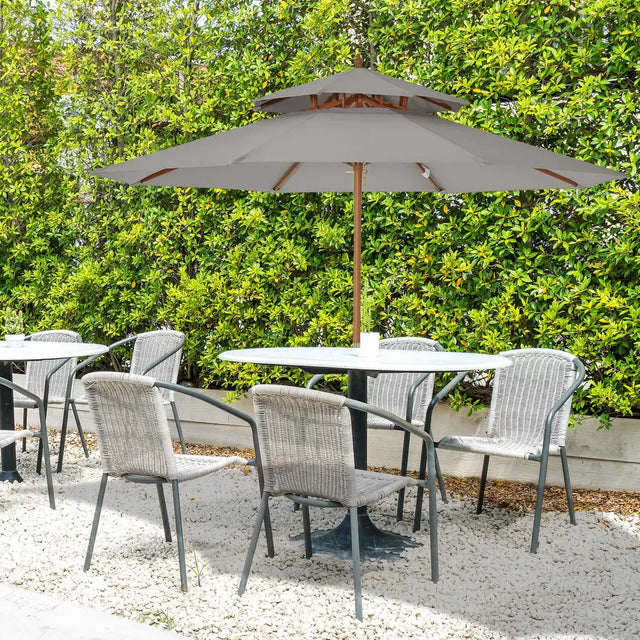 Outsunny 2.7m Elegant Wooden Frame Parasol Umbrella - Grey