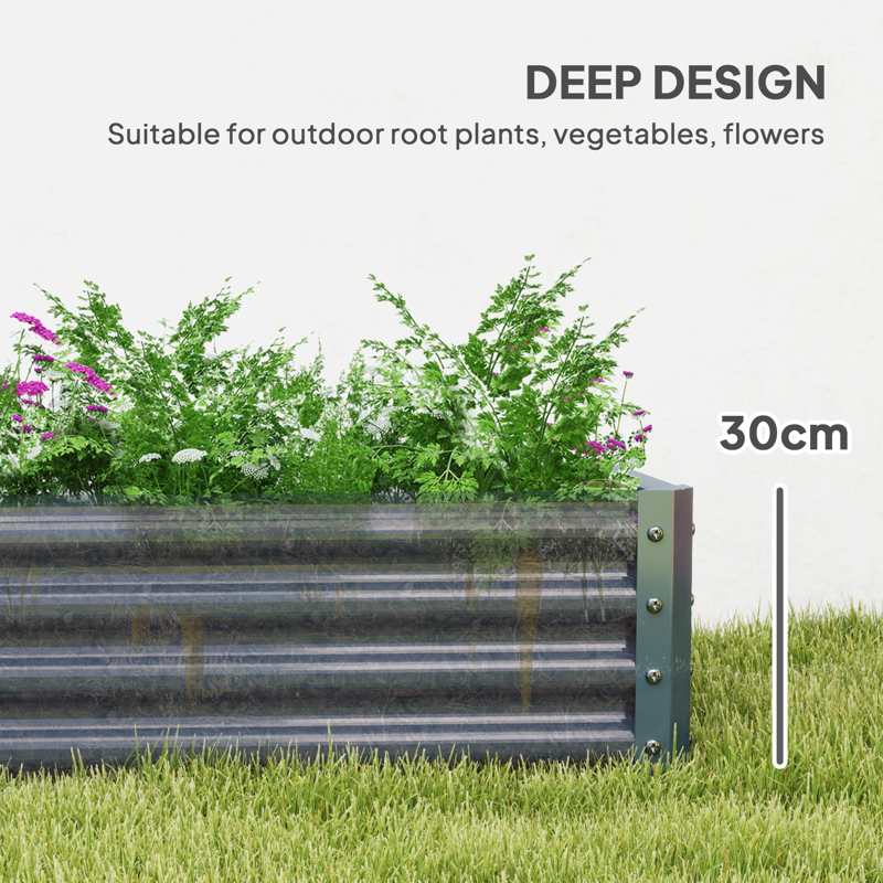 Outsunny 180 x 90cm Galvanised Steel Open Planter - Silver