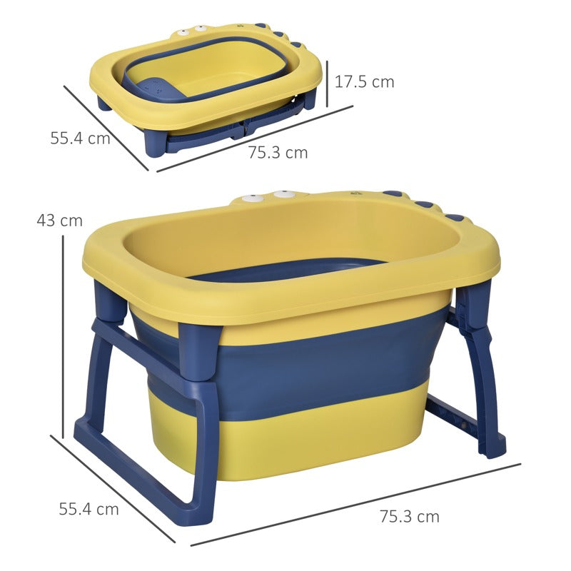 HOMCOM Baby Bathtub for 0-6 Years Collapsible Non-Slip Portable with Stool Seat for Newborns Infants Toddlers Kids - Yellow