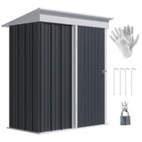 Outsunny Metal Garden Shed, Outdoor Lean-to Shed for Tool Motor Bike, with Adjustable Shelf, Lock, Gloves, 5'x3'x6',  Dark Grey
