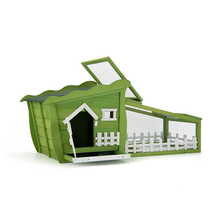 62 Inch Wooden Rabbit Hutch with Pull Out Tray-Green