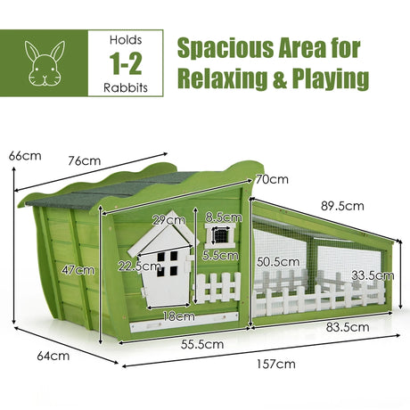 62 Inch Wooden Rabbit Hutch with Pull Out Tray-Green