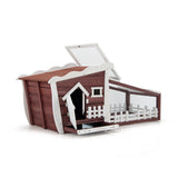 62 Inch Wooden Rabbit Hutch with Pull Out Tray-Red
